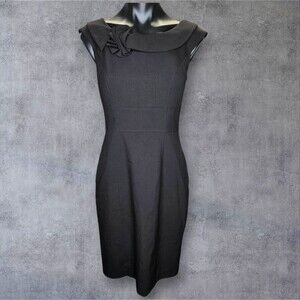 Calvin Klein Dress Womens 2 Black Sheath Sleeveless Bateau Neck Rosette Lined